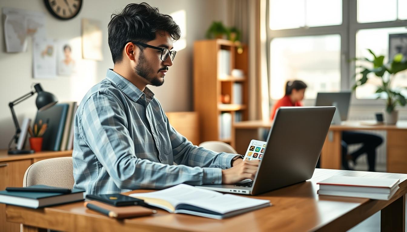Student using a study guide to organize academic notes